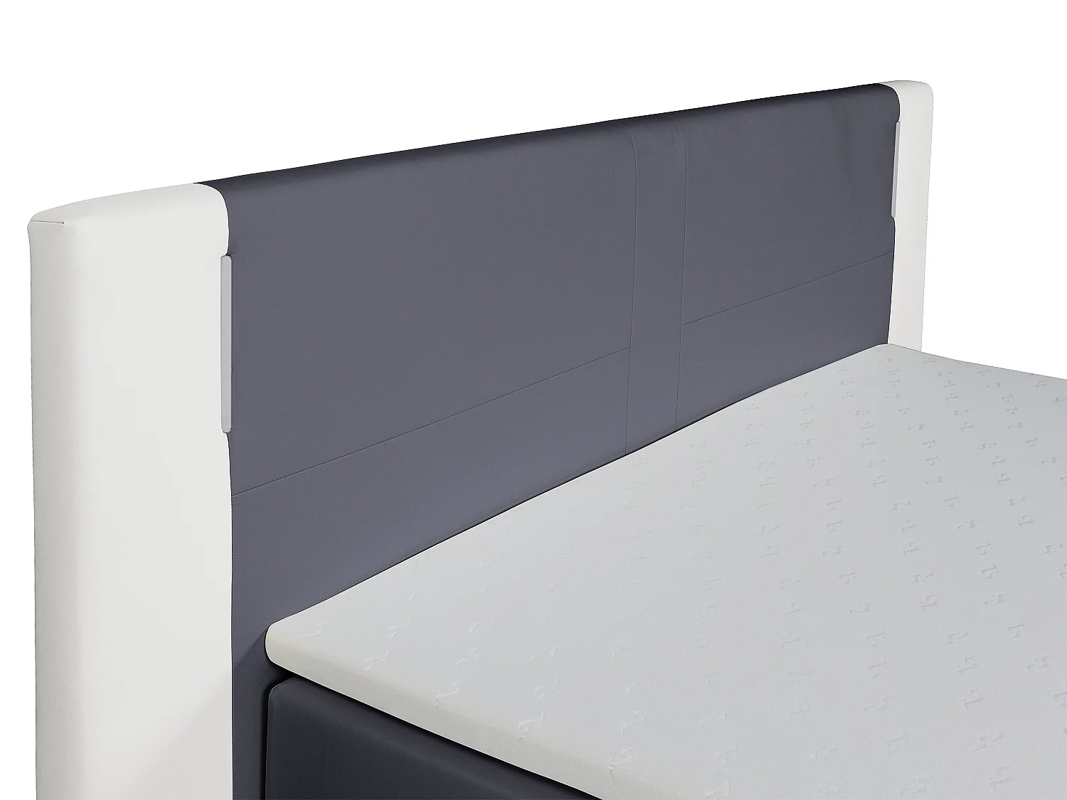 Conjunto boxspring completo - cabeceira com LEDs + sommiers + colchão + sobrecolchão - 160x 200 cm - pele sintética - branco e cinzento - ASTI II de YSMÉE