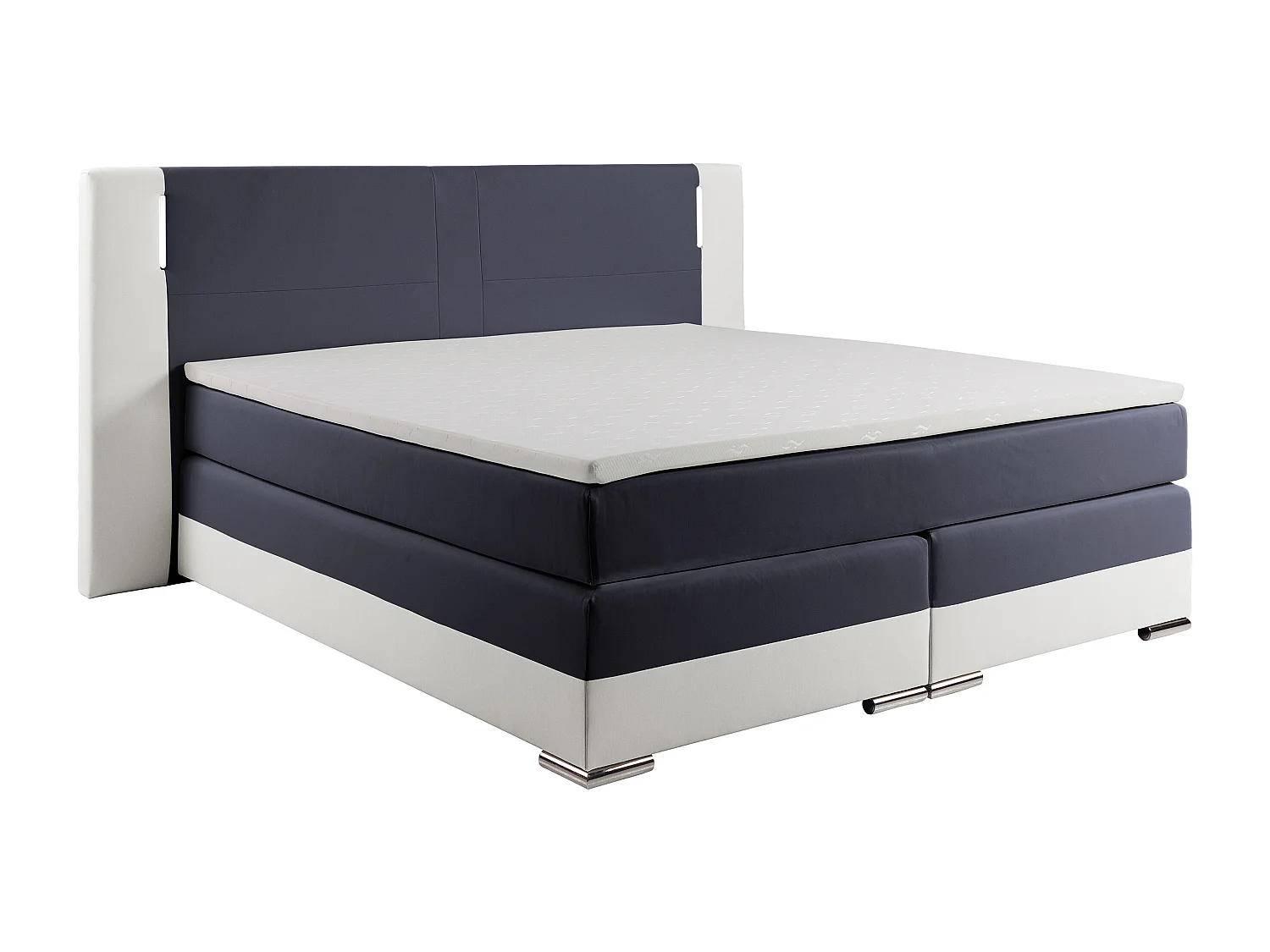Conjunto boxspring completo - cabeceira com LEDs + sommiers + colchão + sobrecolchão - 160x 200 cm - pele sintética - branco e cinzento - ASTI II de YSMÉE