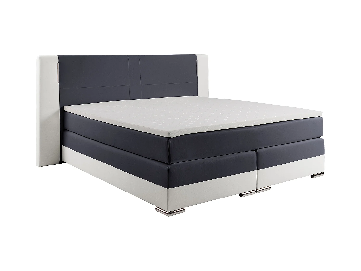 Set boxspring en matras met hoofdeinde met Leds + lattenbodem + matras + dekmatras ASTI van YSMÉE - 160 x 200 cm - kunstleer - wit en grijs