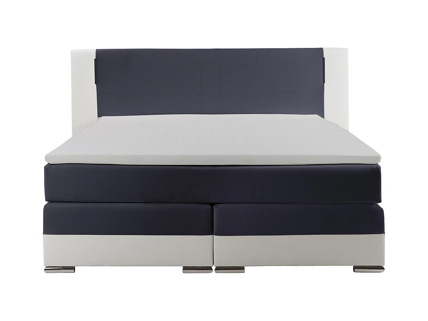 Set boxspring en matras met hoofdeinde met Leds + lattenbodem + matras + dekmatras ASTI van YSMÉE - 160 x 200 cm - kunstleer - wit en grijs