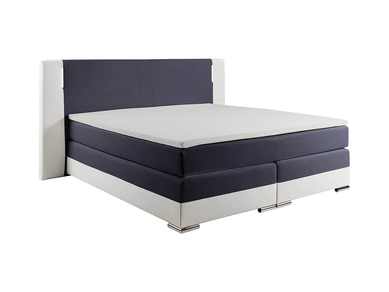Set boxspring en matras met hoofdeinde met Leds + lattenbodem + matras + dekmatras ASTI van YSMÉE - 160 x 200 cm - kunstleer - wit en grijs