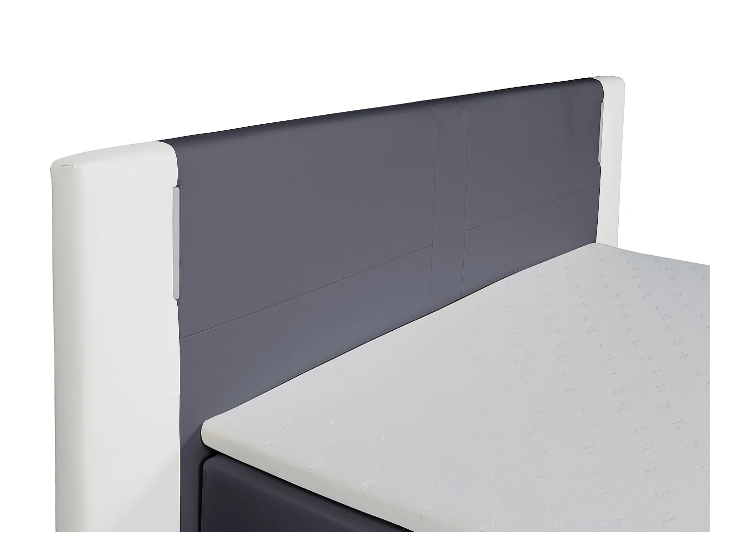 Set boxspring en matras met hoofdeinde met Leds + lattenbodem + matras + dekmatras ASTI van YSMÉE - 160 x 200 cm - kunstleer - wit en grijs
