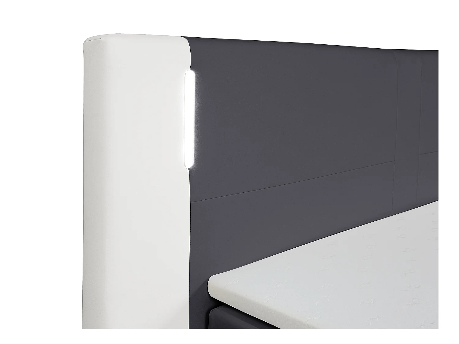 Set boxspring en matras met hoofdeinde met Leds + lattenbodem + matras + dekmatras ASTI van YSMÉE - 160 x 200 cm - kunstleer - wit en grijs