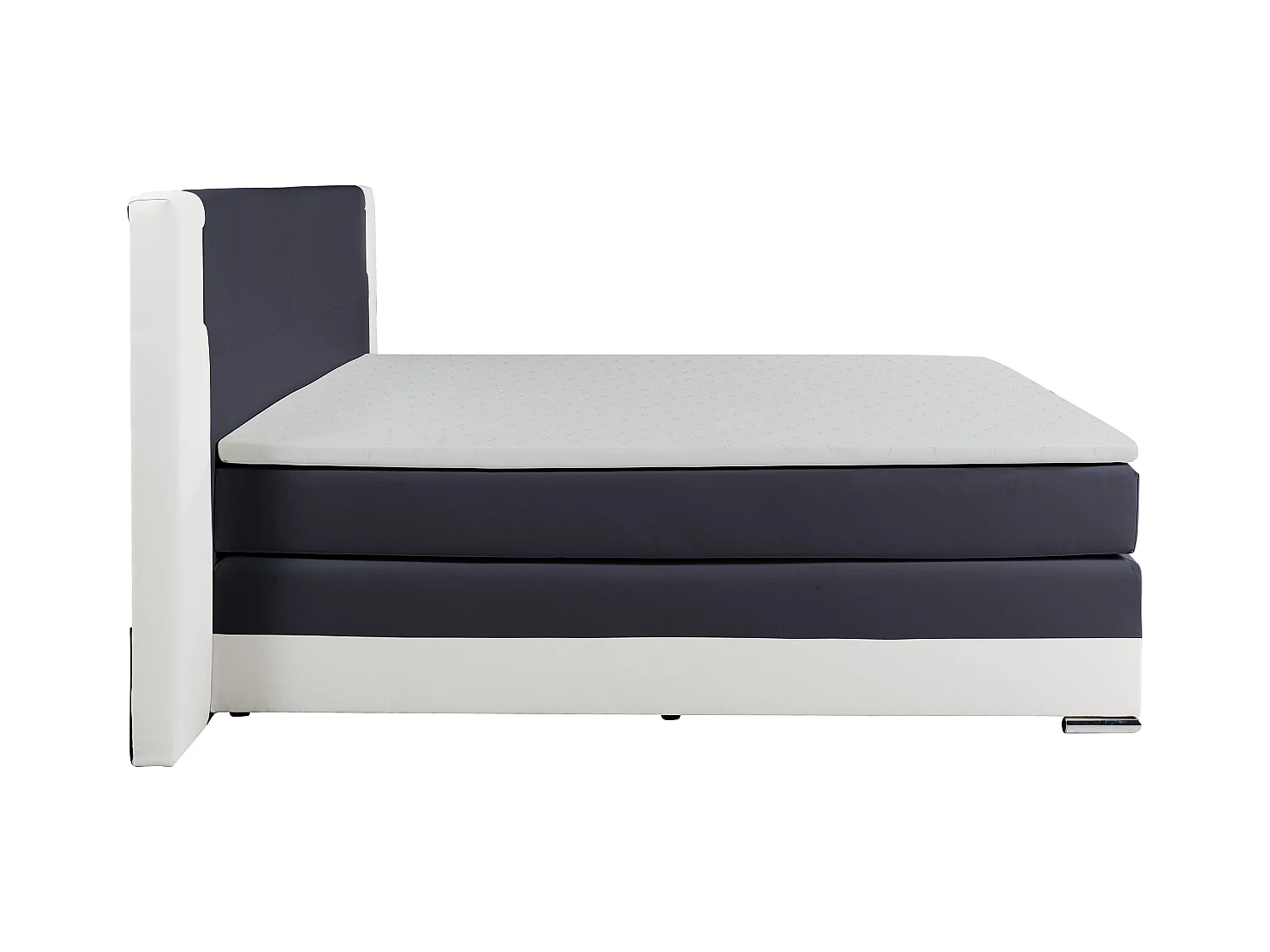 Set boxspring en matras met hoofdeinde met Leds + lattenbodem + matras + dekmatras ASTI van YSMÉE - 160 x 200 cm - kunstleer - wit en grijs
