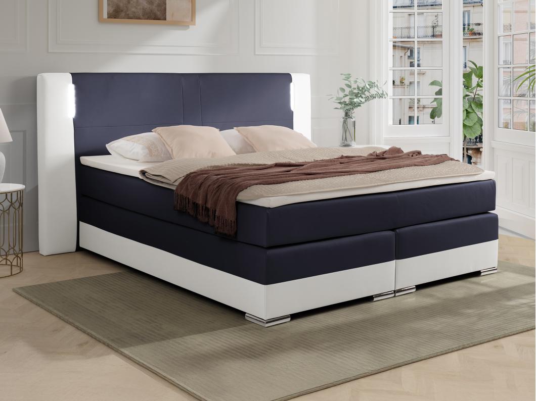 Ensemble complet boxspring tête de lit avec leds + sommiers + matelas + surmatelas - 160 x 200 cm - Simili - Blanc et gris - ASTI II de YSMÉE