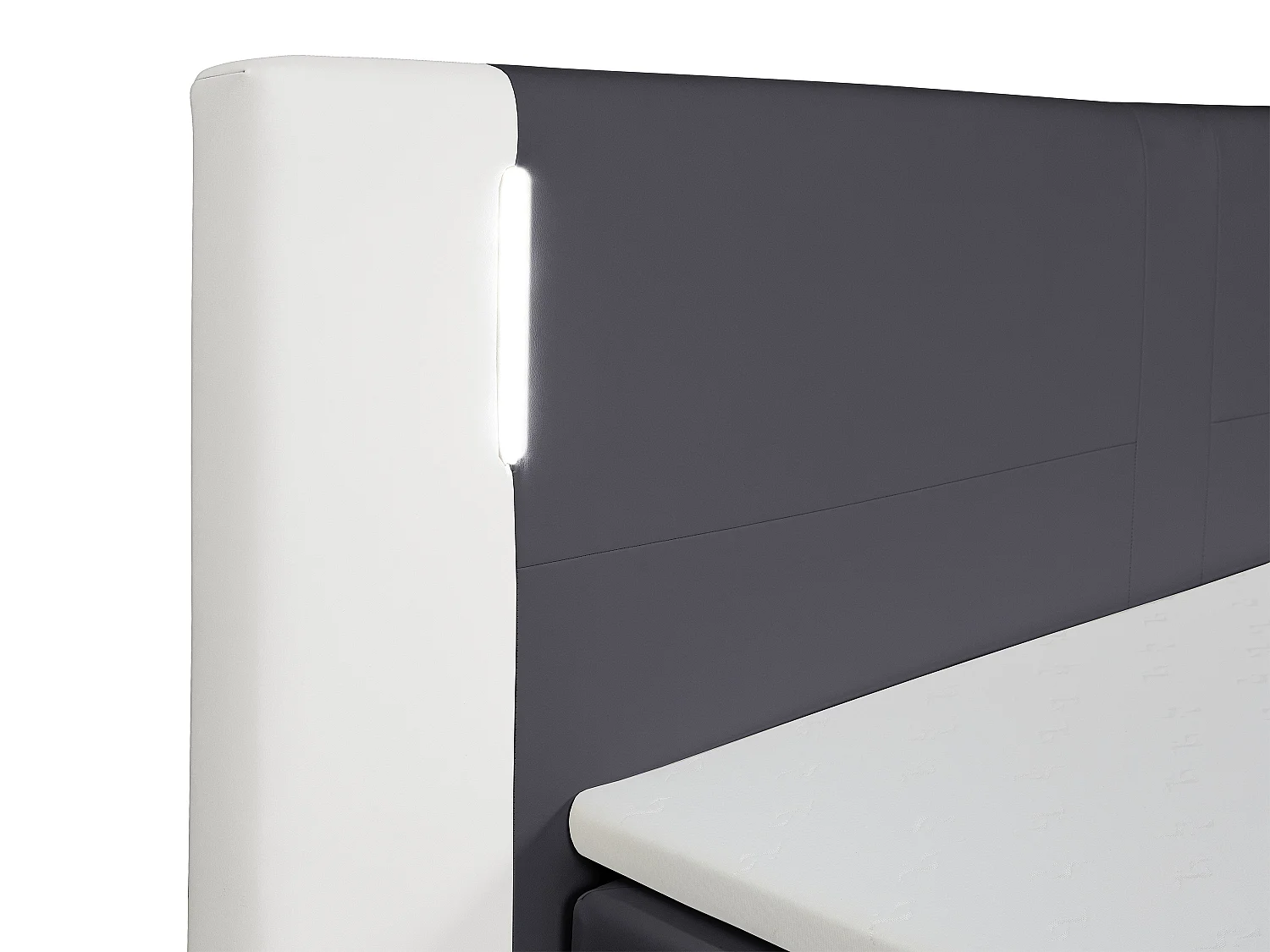 Ensemble complet boxspring tête de lit avec leds + sommiers + matelas + surmatelas - 180 x 200 cm - Simili - Blanc et gris - ASTI II de YSMÉE