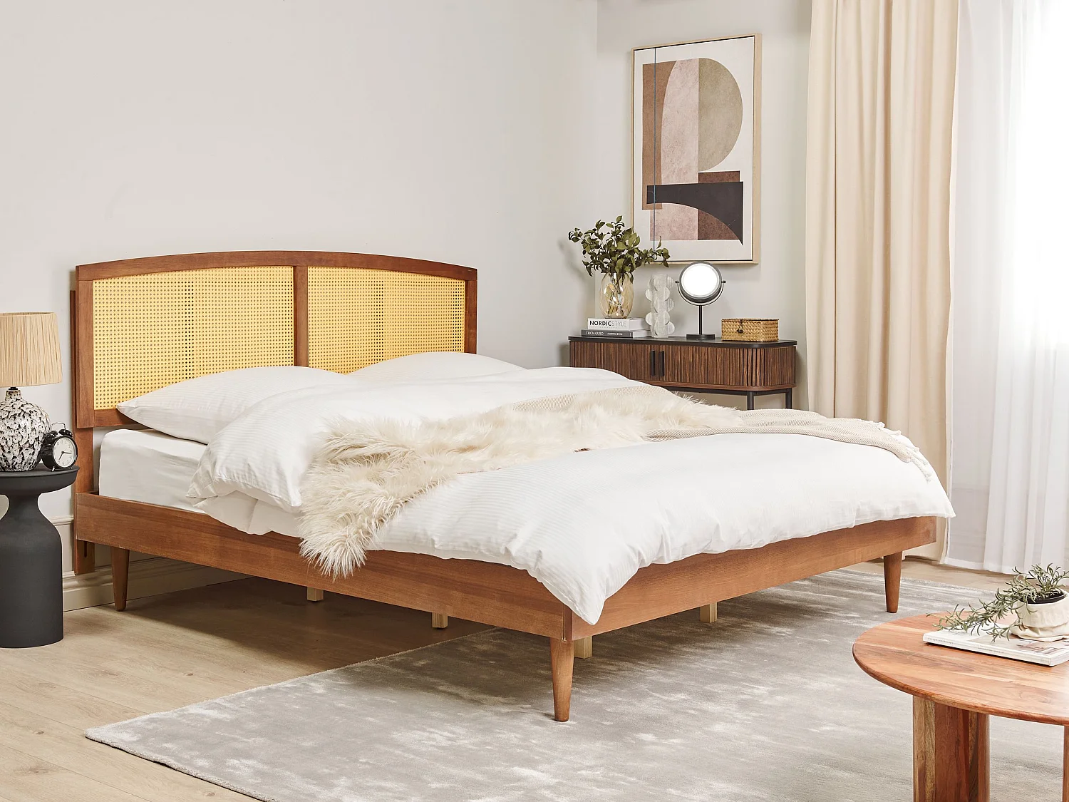 Lit avec sommier Rotin VARZY 180 x 200 cm Marron