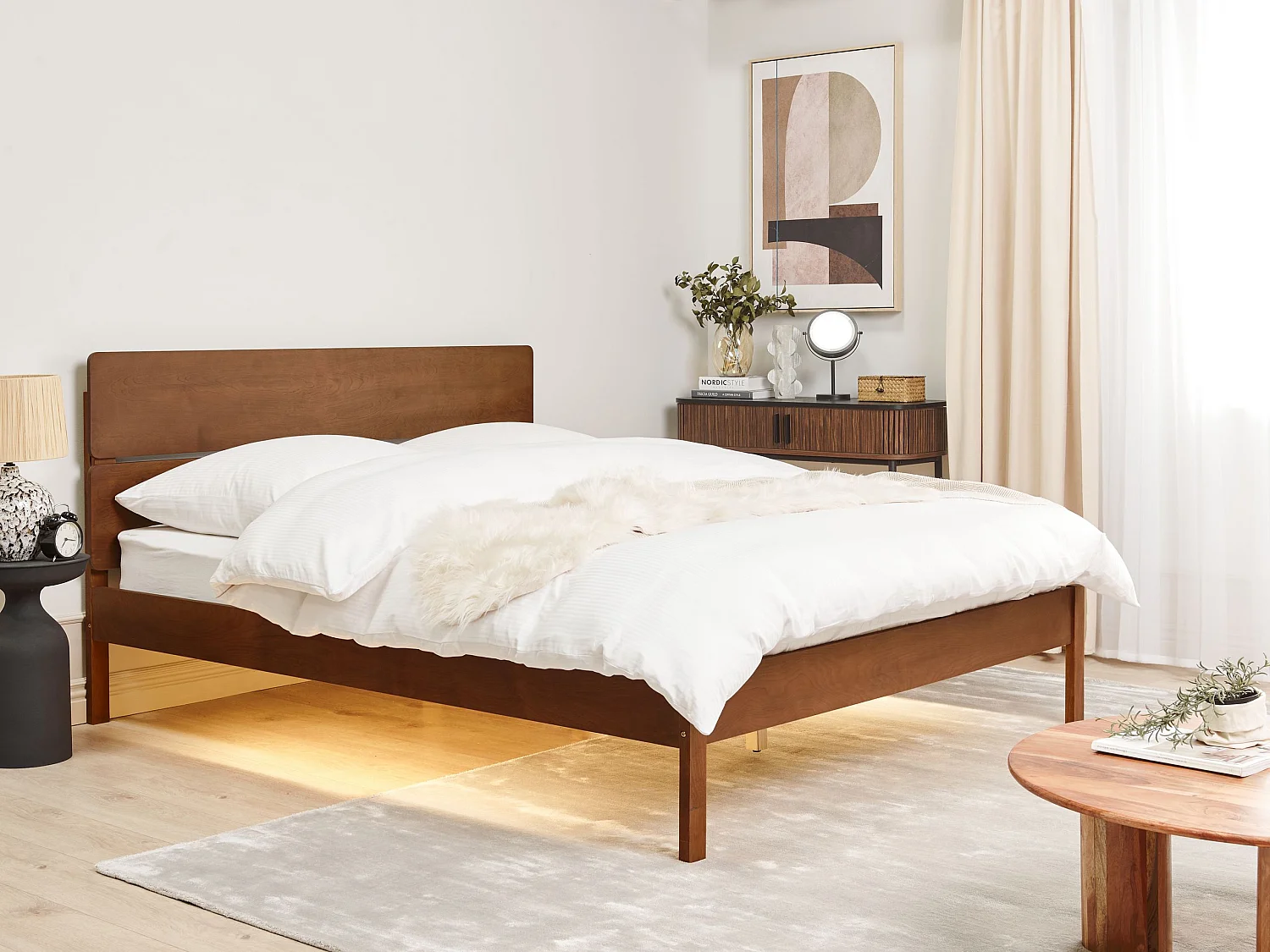 Lit avec LED Bois BOISSET 160 x 200 cm Marron foncé