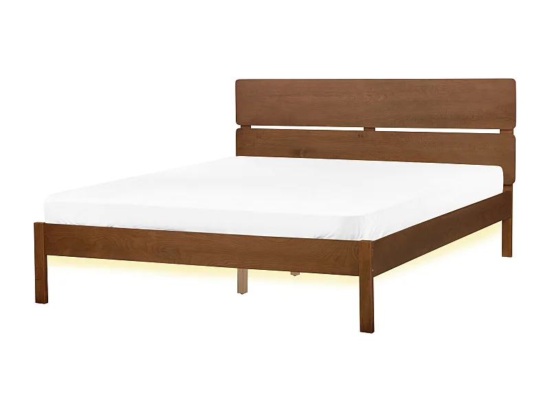 Bed met LED-verlichting Hout BOISSET 160 x 200 cm Donkerbruin