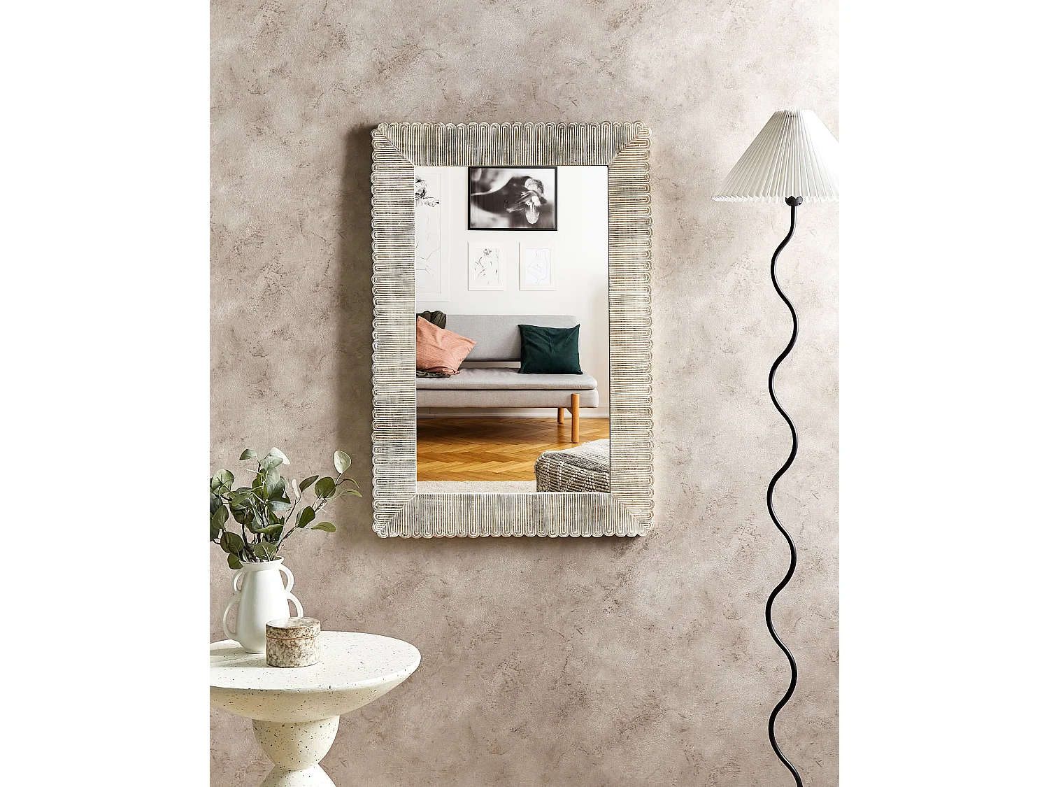 Miroir BAUGY 63 cm 94 cm Bois de manguier Blanc