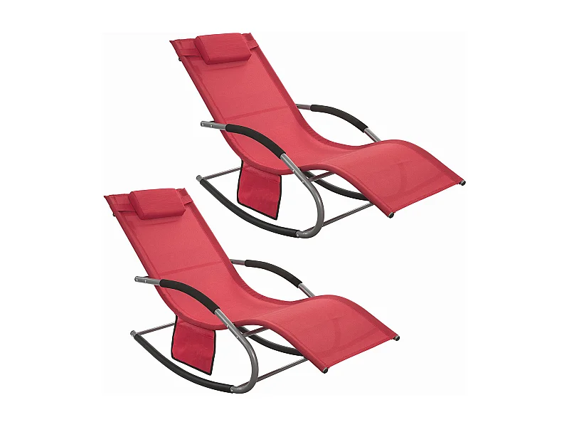 SoBuy® OGS28-Rx2 set van 2 schommelstoelen tuinligstoelen met voetsteun, schommelstoel ligstoelen - rood