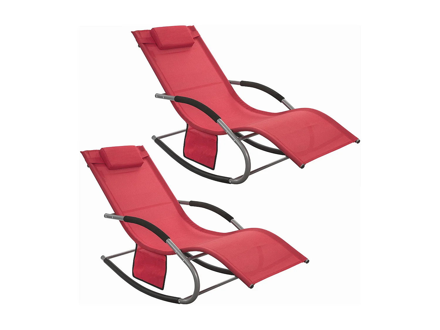 SoBuy 2 X Sdraio da giardino Poltrone a dondolo con poggiatesta e tasca Rosso OGS28-RX2
