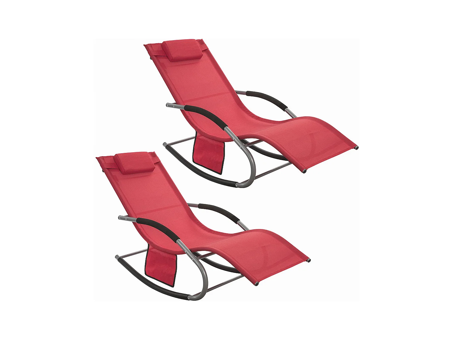 SoBuy Chaise Longue Transat de Jardin Bascule avec Appui-Tête Réglable, Pochette de Rangement et Repose-Pieds, Rouge, OGS28-Rx2