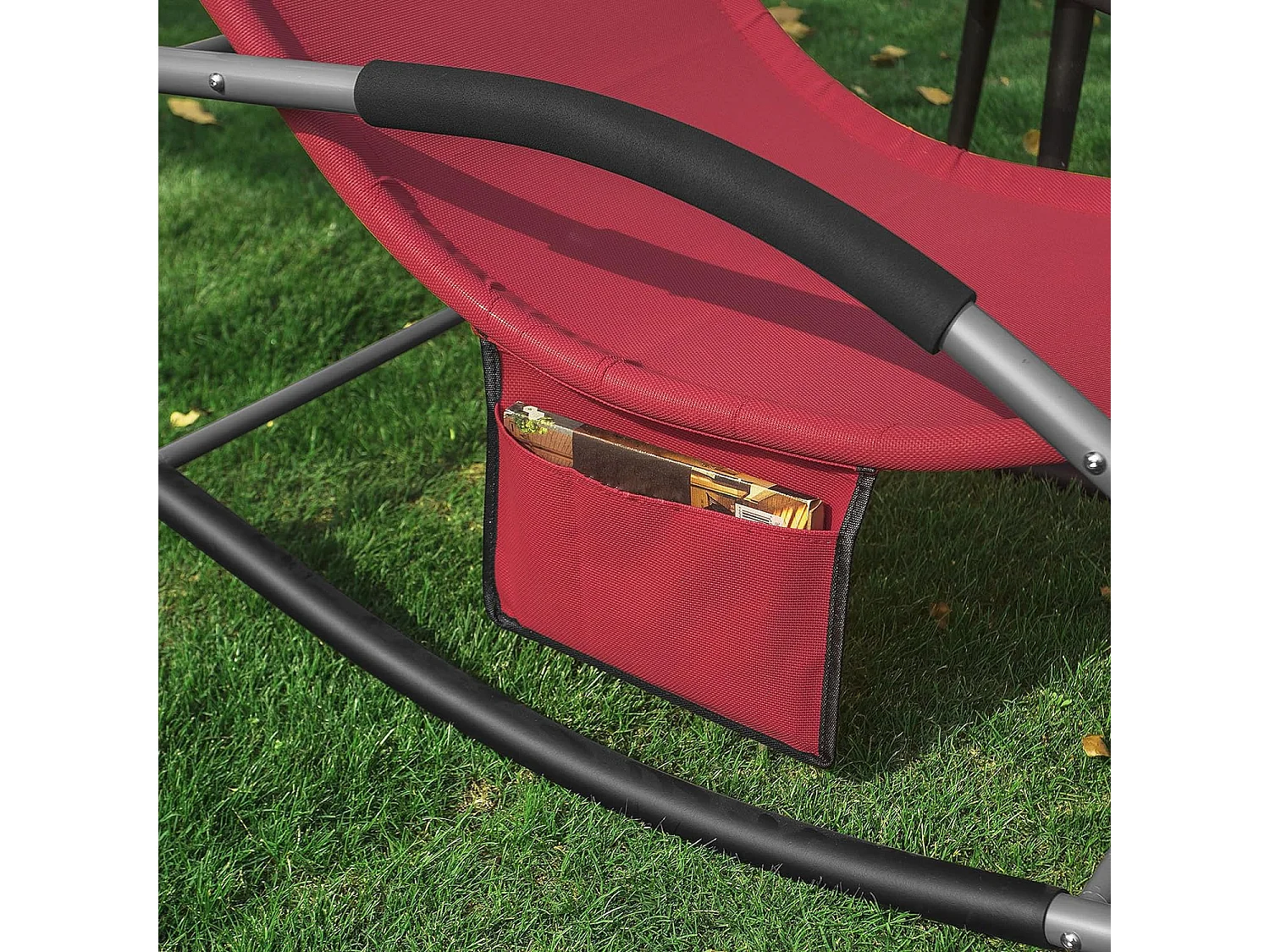 SoBuy Chaise Longue Transat de Jardin Bascule avec Appui-Tête Réglable, Pochette de Rangement et Repose-Pieds, Rouge, OGS28-Rx2