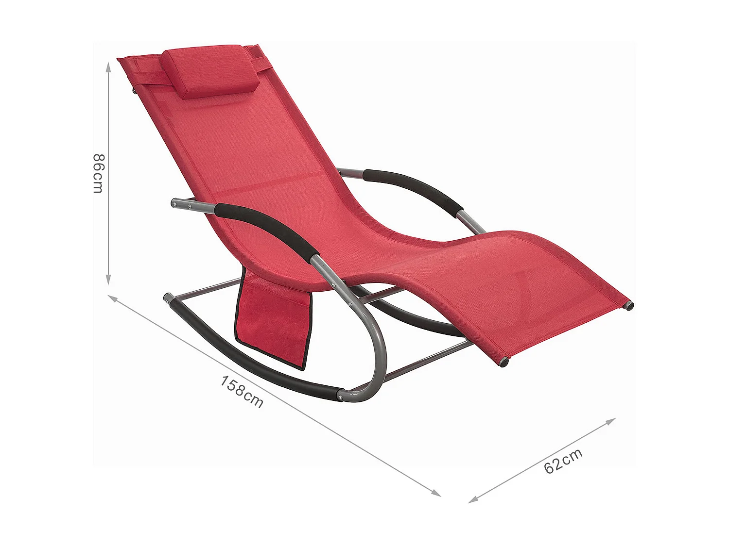 SoBuy Chaise Longue Transat de Jardin Bascule avec Appui-Tête Réglable, Pochette de Rangement et Repose-Pieds, Rouge, OGS28-Rx2