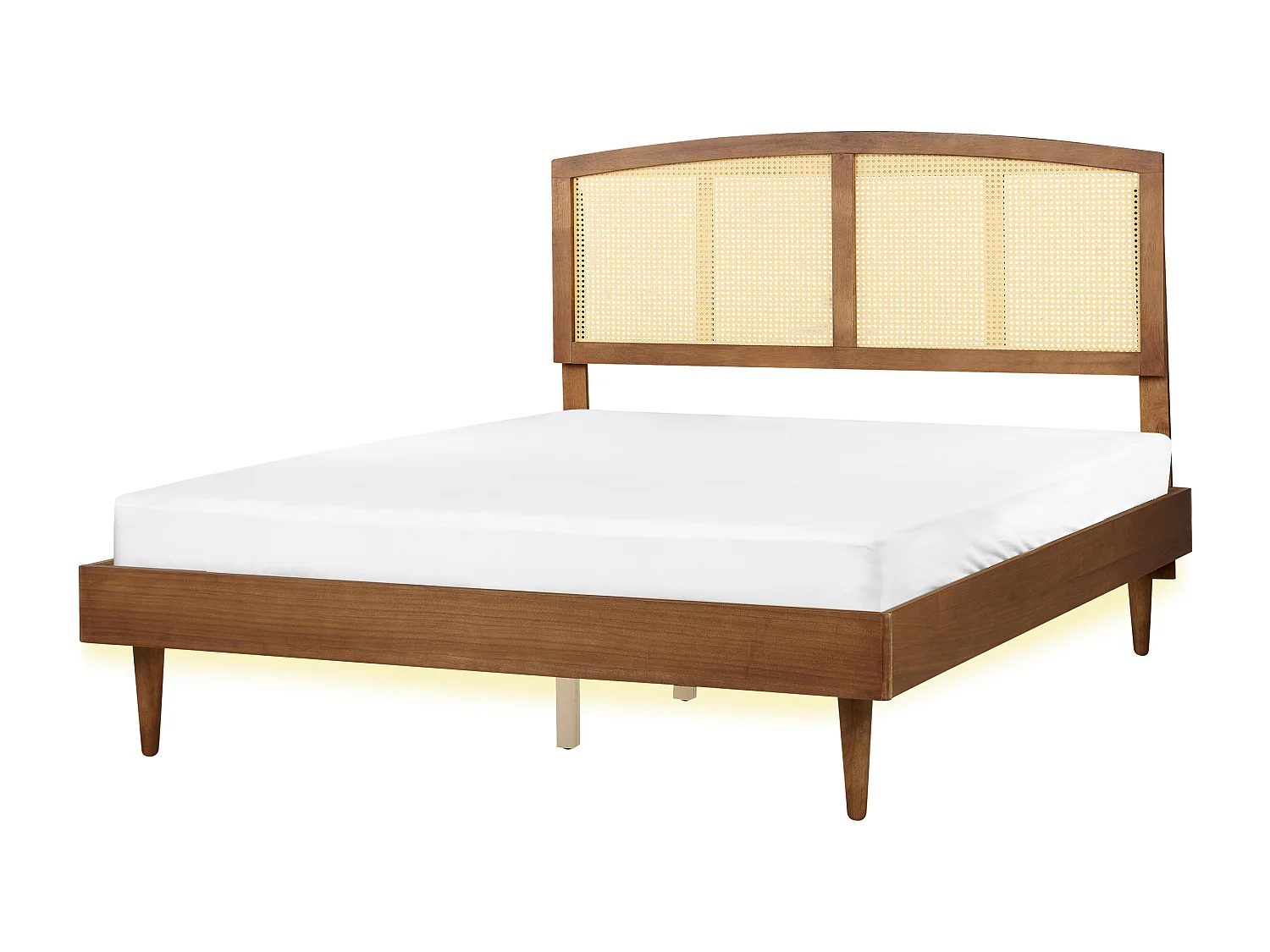 Cama com LED Rattan VARZY 160 x 200 cm Castanho claro