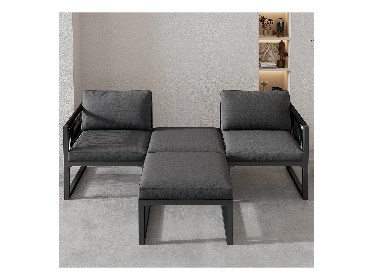 Ensembles de salon de jardin multifonctionnel en aluminium - 2 fauteuils, 2 tabourets - Gris