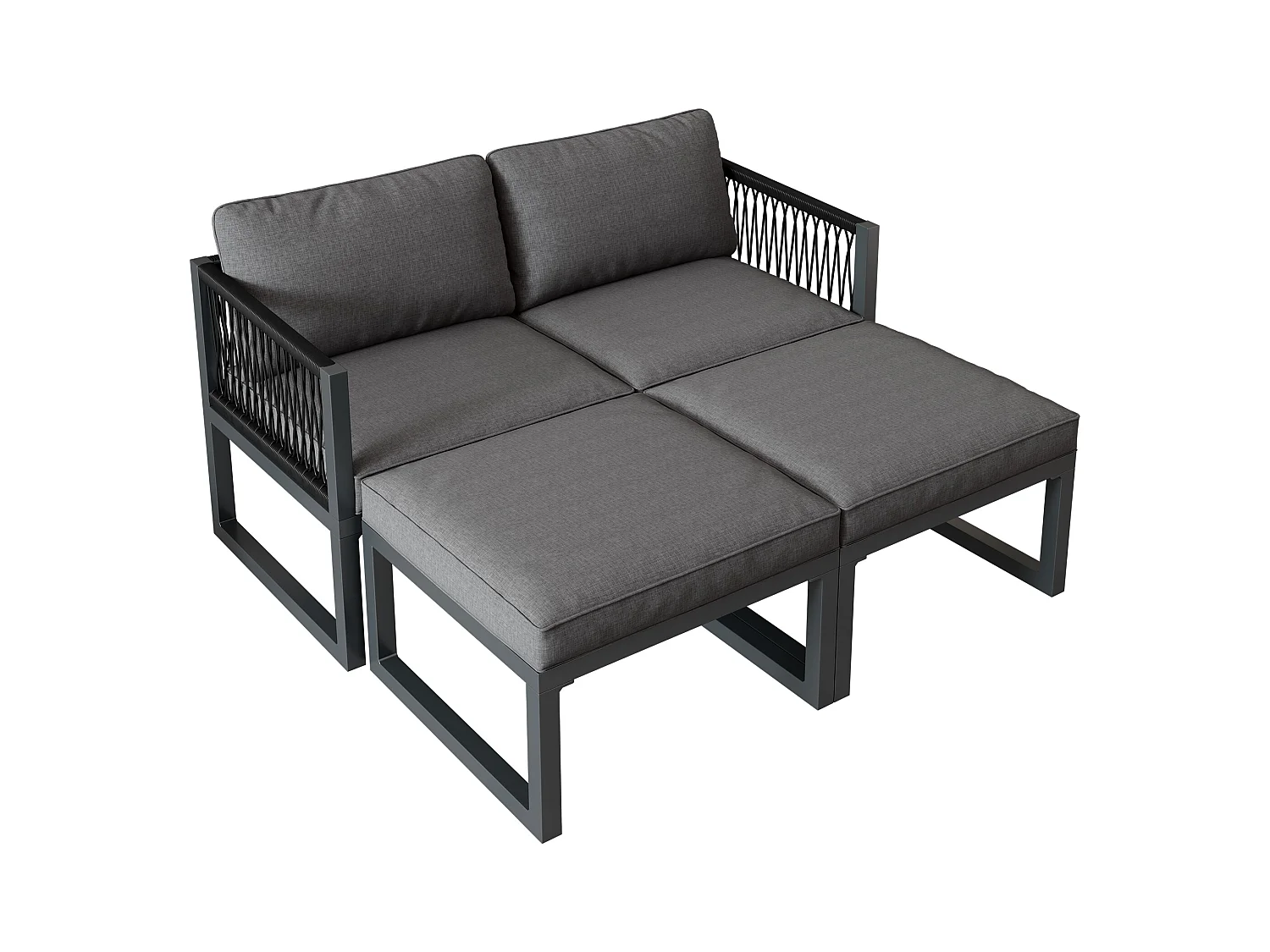 Ensembles de salon de jardin multifonctionnel en aluminium - 2 fauteuils, 2 tabourets - Gris