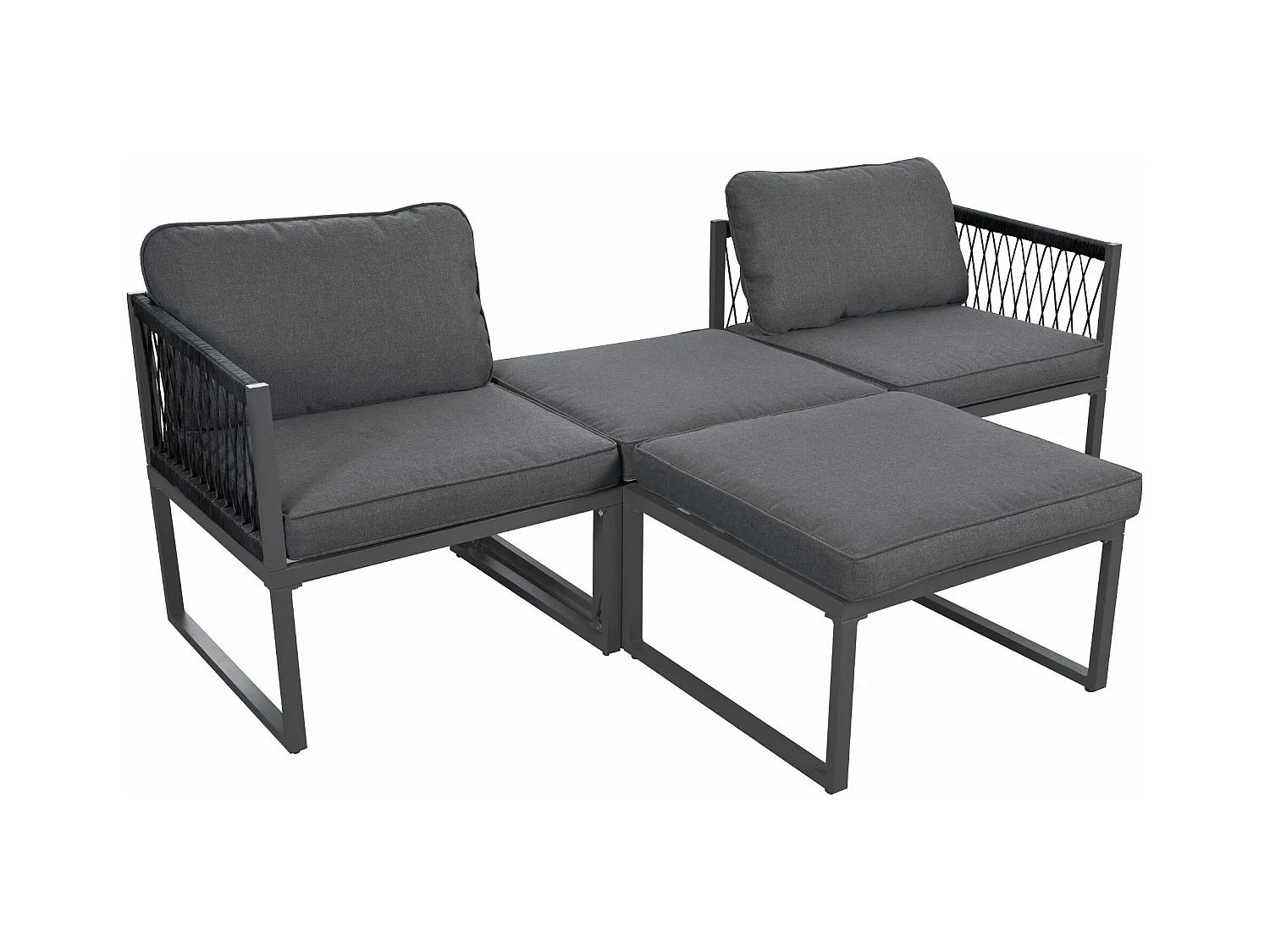 Ensembles de salon de jardin multifonctionnel en aluminium - 2 fauteuils, 2 tabourets - Gris