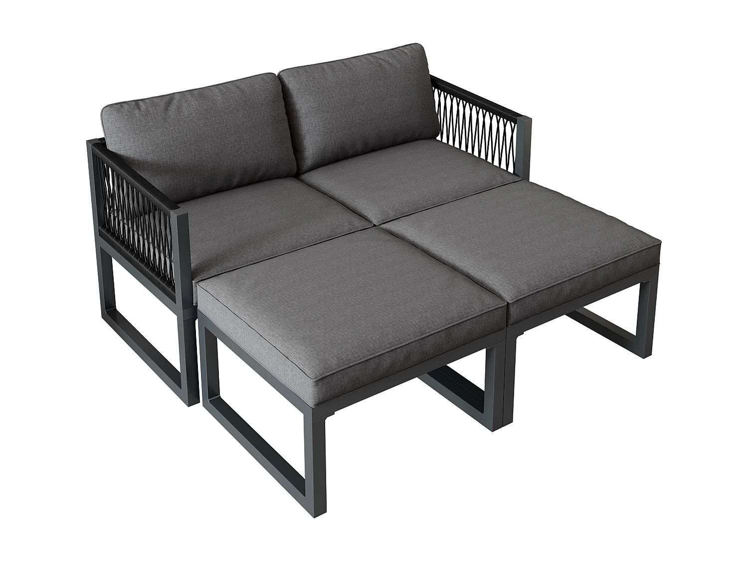 Multifunctionele aluminium tuinmeubelsets - 2 fauteuils, 2 krukken - Grijs