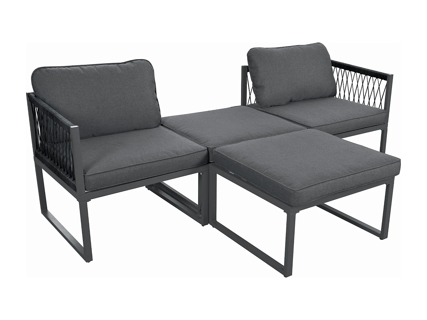 Multifunctionele aluminium tuinmeubelsets - 2 fauteuils, 2 krukken - Grijs