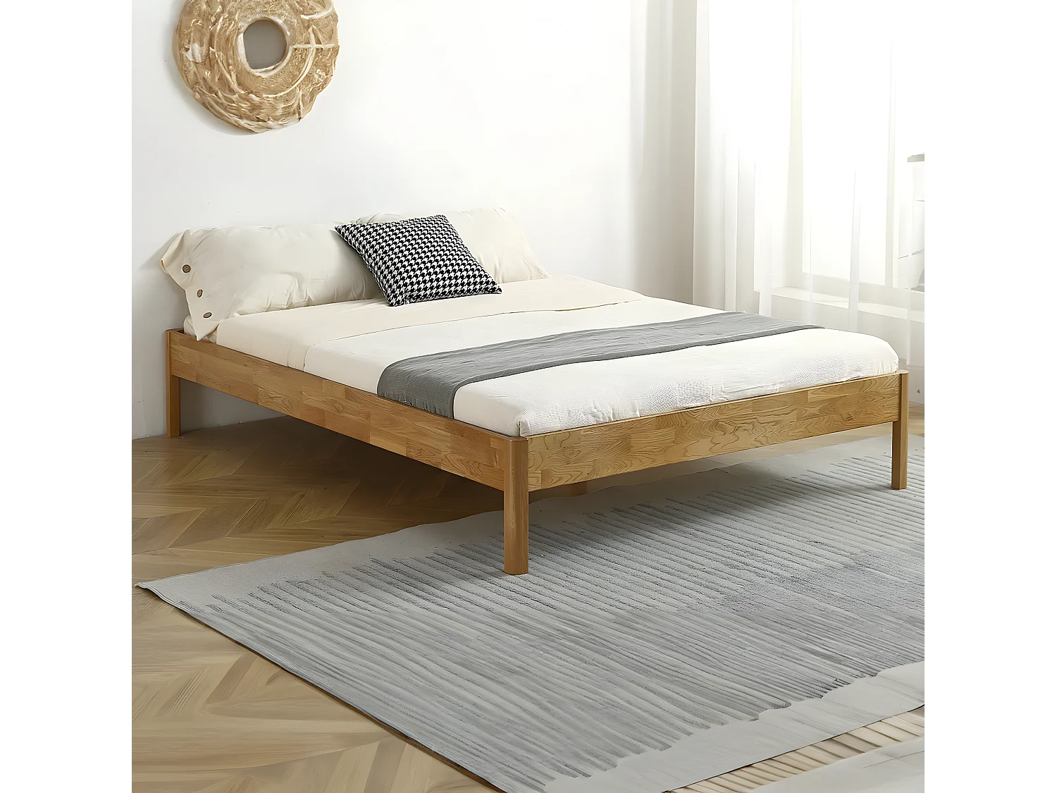 Ensemble lit adulte 140x190 cm en bois massif Aina + Matelas ressorts ensachés Mousse HR