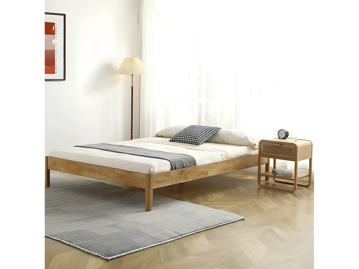 Ensemble lit adulte 140x190 cm en bois massif Aina + Matelas ressorts ensachés Mousse HR