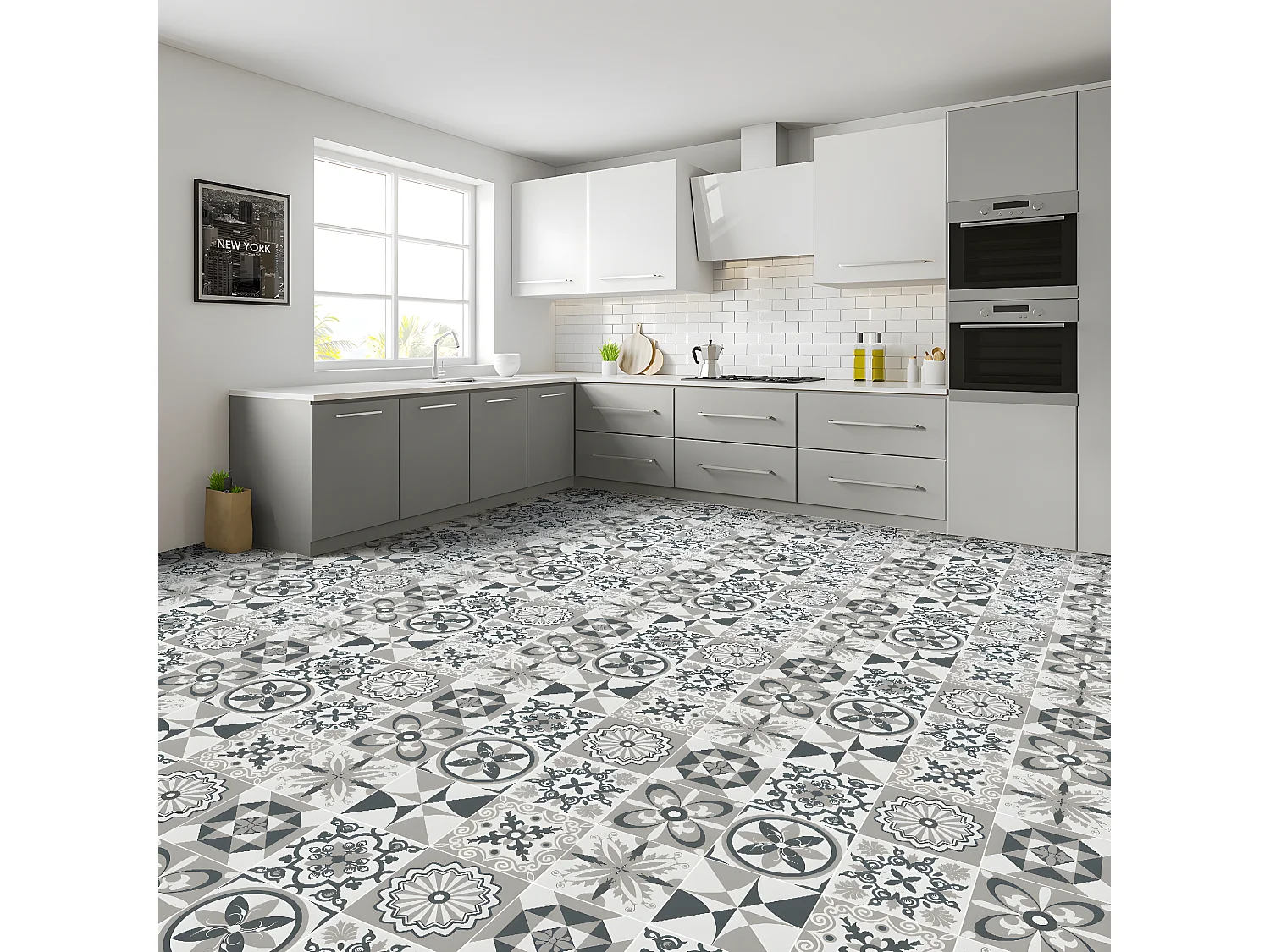 Stickers Sol Anti-dérapant avec Protection - CARREAUX DE CIMENT SAINT MARIN - 90x90cm-9stickers30x30cm