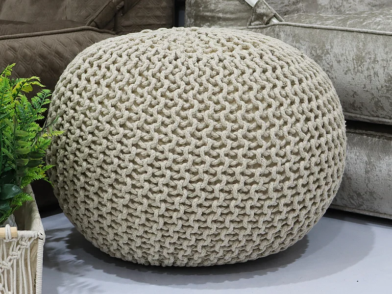 Pouf rond en rotin beige MADALO