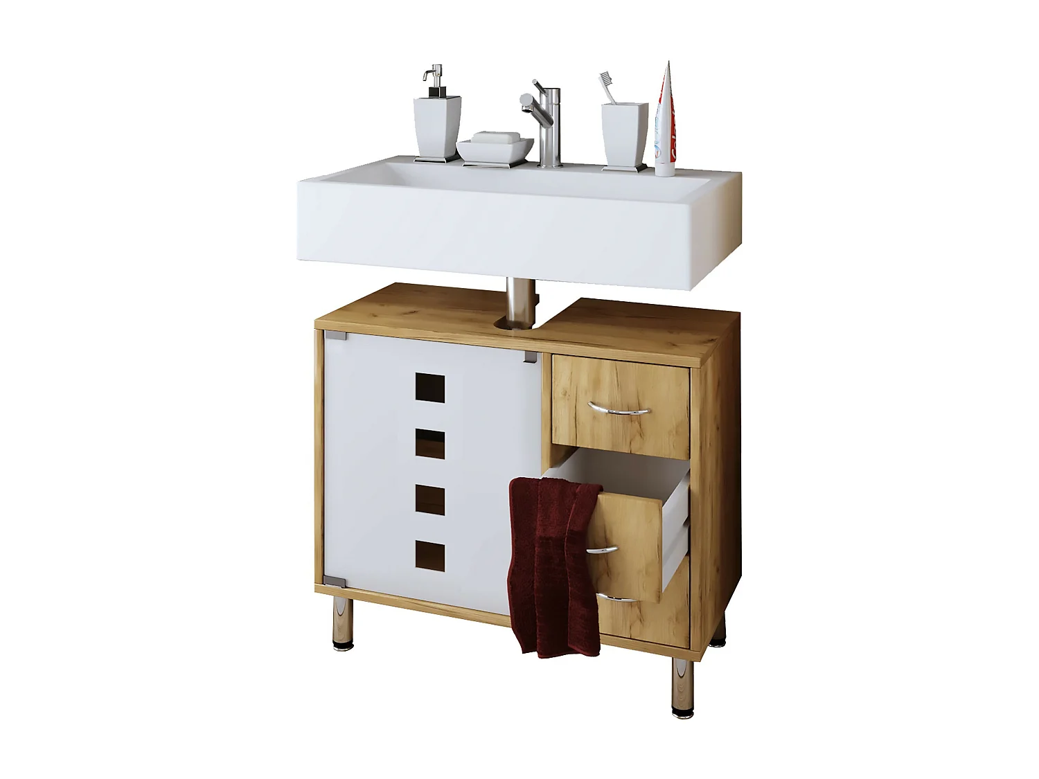 Bathroom furniture washbasin cabinet Darola Honey oak H. 58 x W. 67 x D. 30 cm