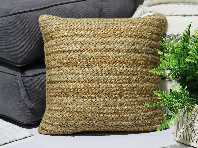 Cojín de yute trenzado 100% - 60 x 60 cm - Natural - ZAMBAI