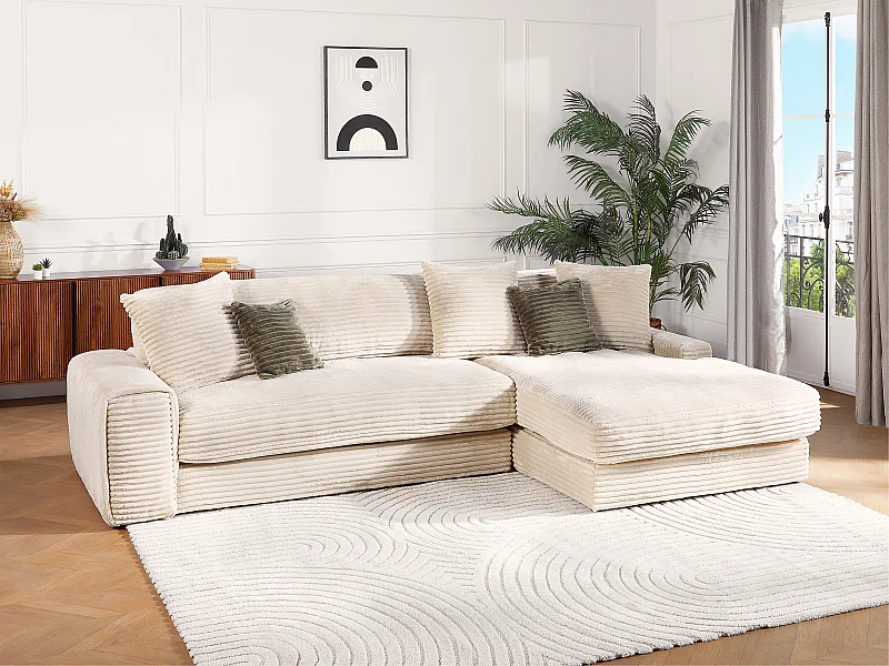 Ecksofa - Ecke rechts - grob gerippter Cord - Beige - CALAZO von Pascal Morabito