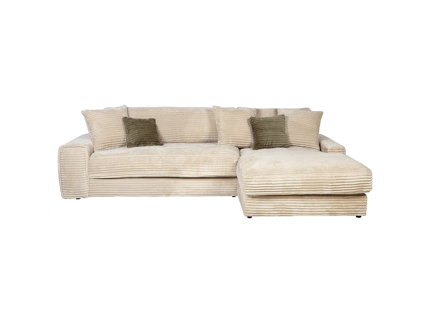 Højrevendt hjørnesofa i beige fløjl med brede ribber CALAZO fra Pascal Morabito