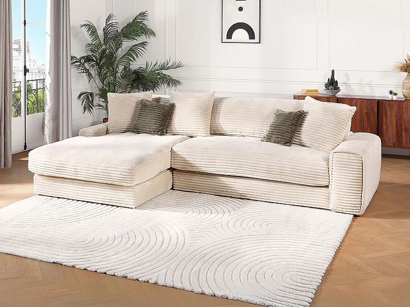 Ecksofa - Ecke links - grob gerippter Cord - Beige - CALAZO von Pascal Morabito