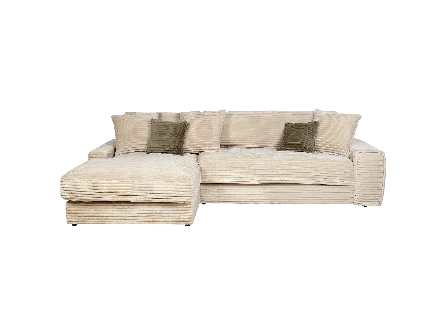 Zitbank met hoek links van beige ribfluweel met brede ribbels CALAZO van Pascal Morabito