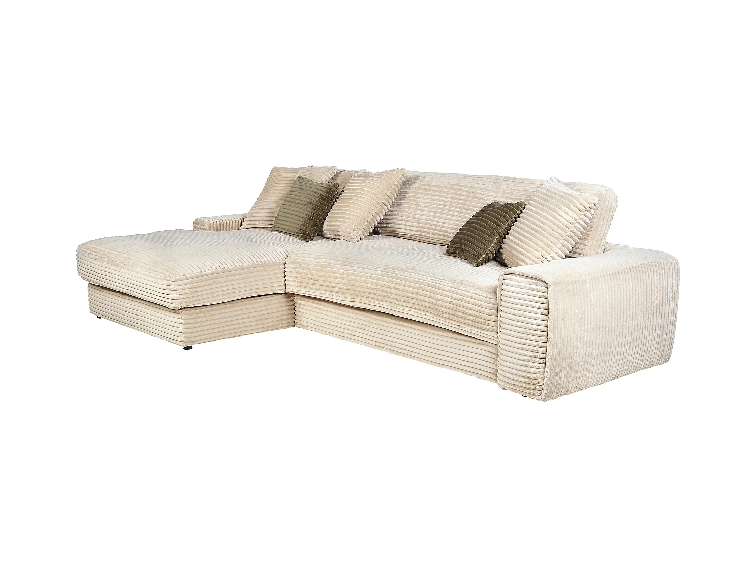 Zitbank met hoek links van beige ribfluweel met brede ribbels CALAZO van Pascal Morabito