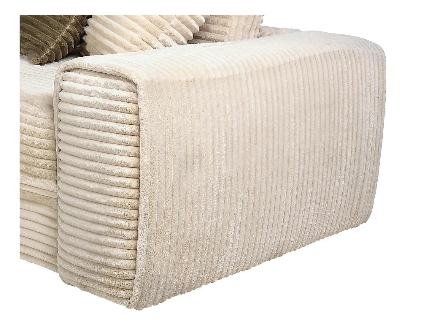 Zitbank met hoek links van beige ribfluweel met brede ribbels CALAZO van Pascal Morabito