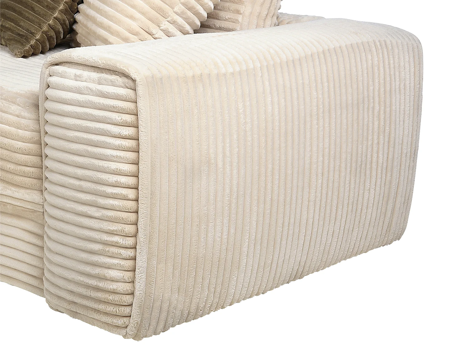 Zitbank met hoek links van beige ribfluweel met brede ribbels CALAZO van Pascal Morabito