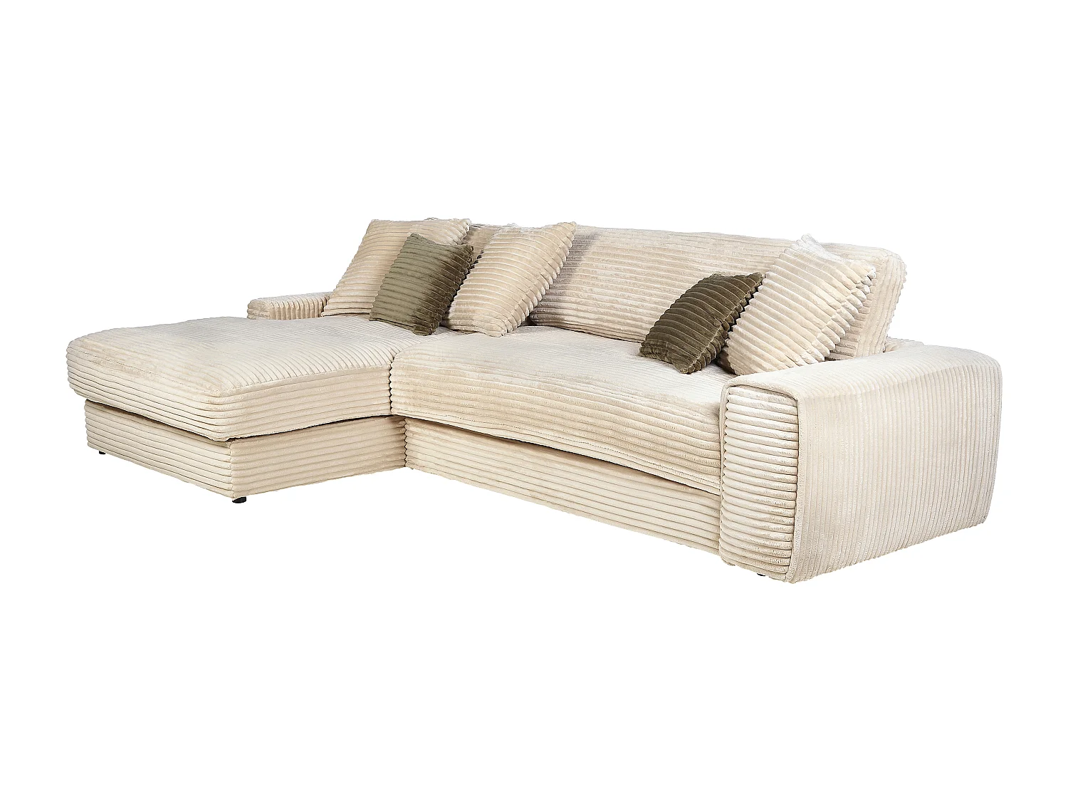 Zitbank met hoek links van beige ribfluweel met brede ribbels CALAZO van Pascal Morabito