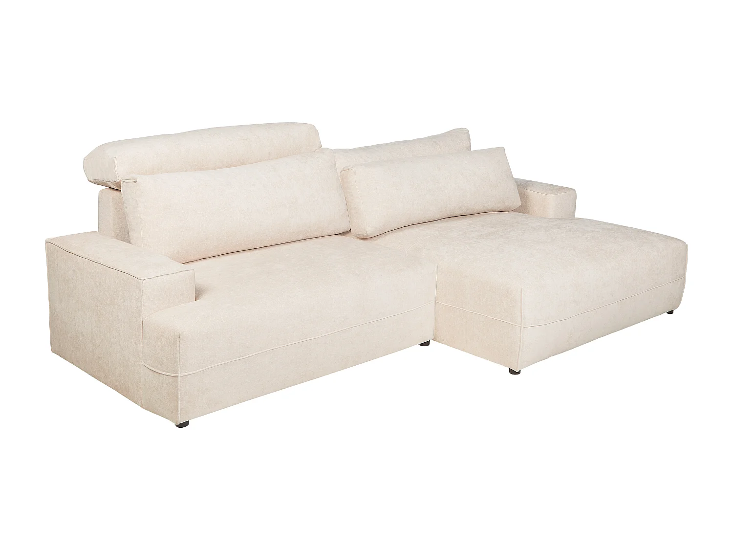 Canapé d'angle droit convertible en tissu texturé beige BREGLIO