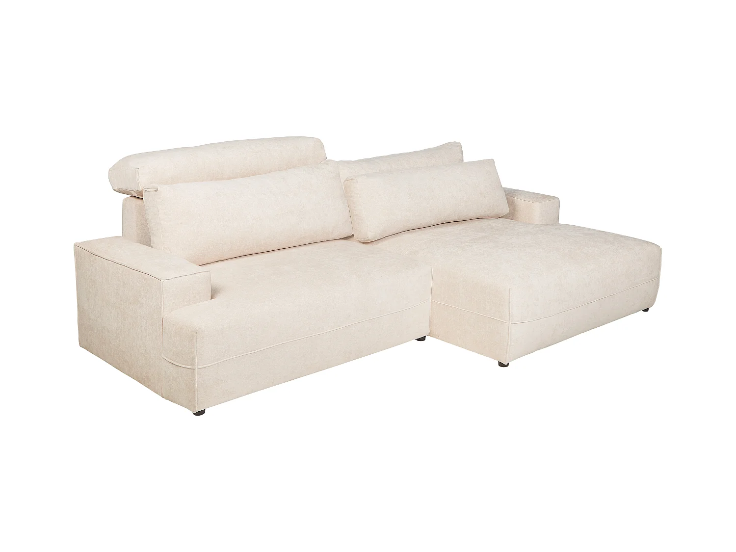 Canapé d'angle droit convertible en tissu texturé beige BREGLIO