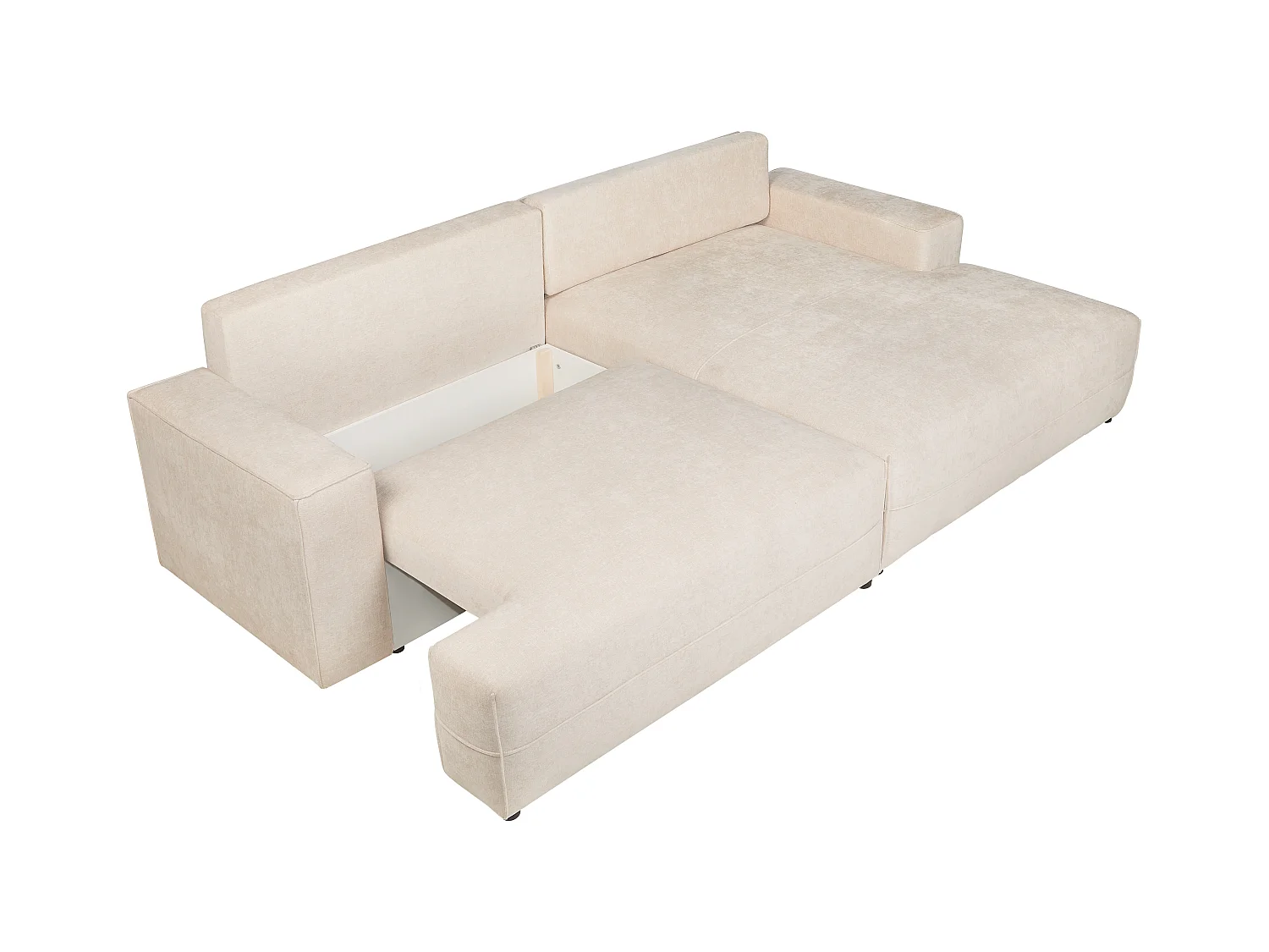 Canapé d'angle droit convertible en tissu texturé beige BREGLIO