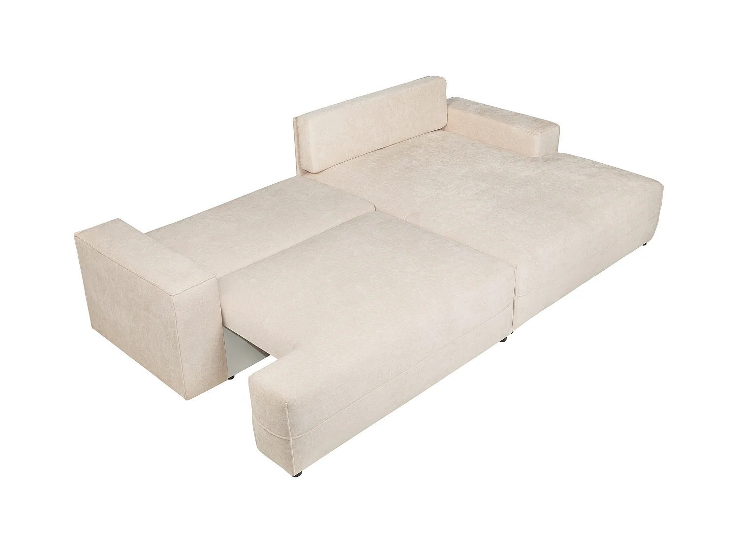 Canapé d'angle droit convertible en tissu texturé beige BREGLIO