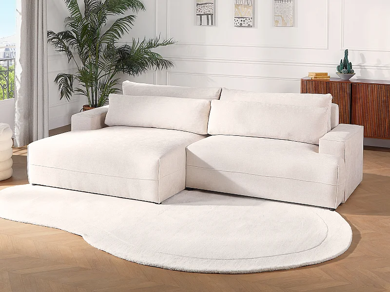 Ecksofa mit Schlaffunktion - Ecke links - Strukturstoff - Beige - BREGLIO