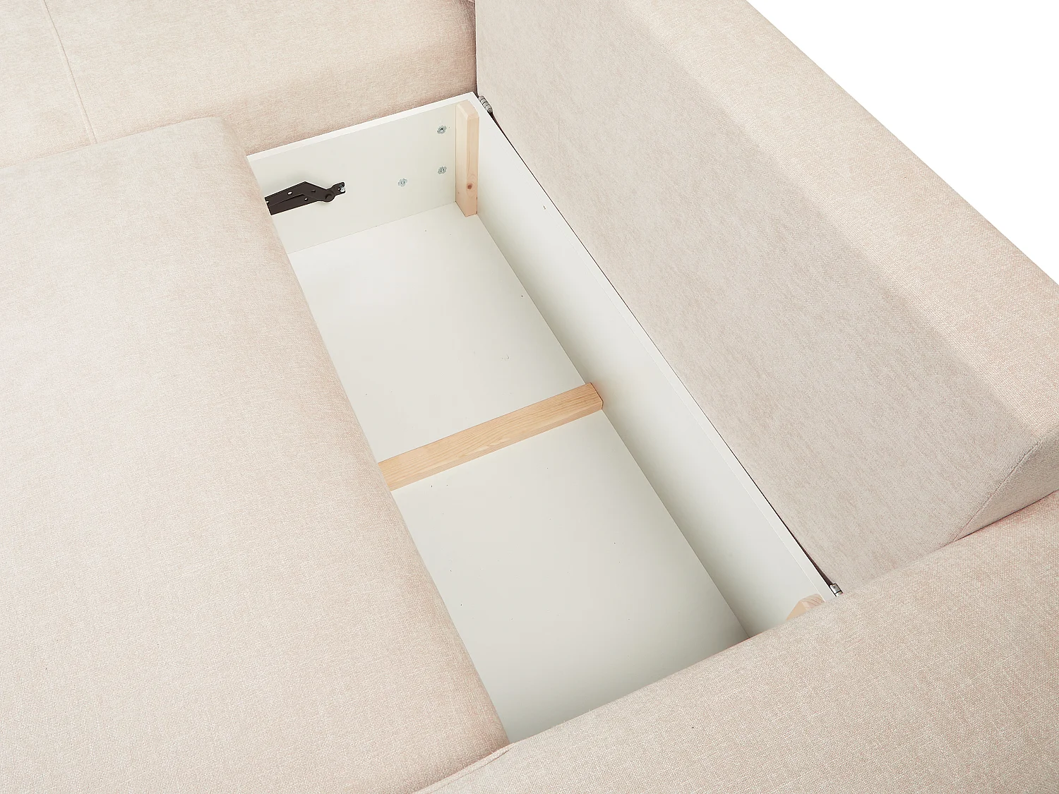 Sofá de canto esquerdo convertível em tecido texturizado bege - BREGLIO