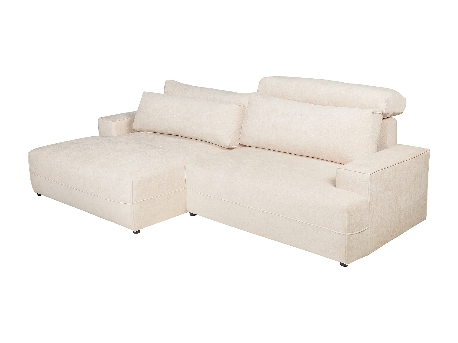 Sofá de canto esquerdo convertível em tecido texturizado bege - BREGLIO