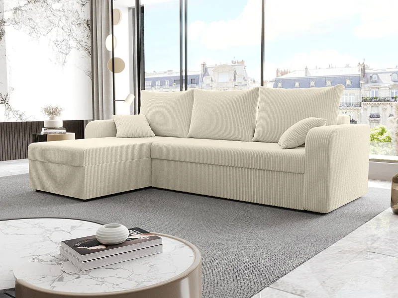 Ecksofa mit Schlaffunktion - Ecke wechselbar - Cord - Beige - ONABIA