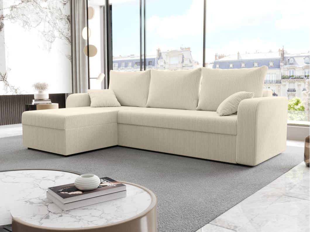 Divano letto angolare con angolo reversibile in Velluto a coste Beige - ONABIA
