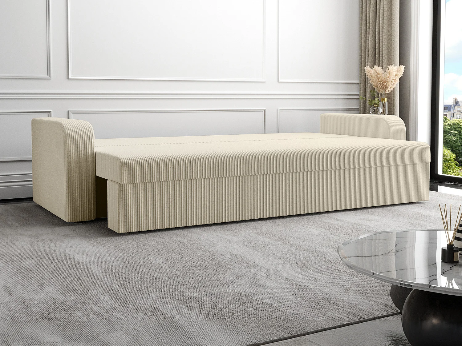 Divano letto 3 posti in Velluto a coste Beige - ONABIA