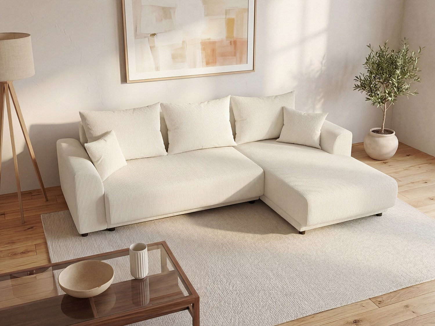 Vente-unique Ecksofa Mit Schlaffunktion - Ecke Wechselbar - Cord - Beige - Nessaro